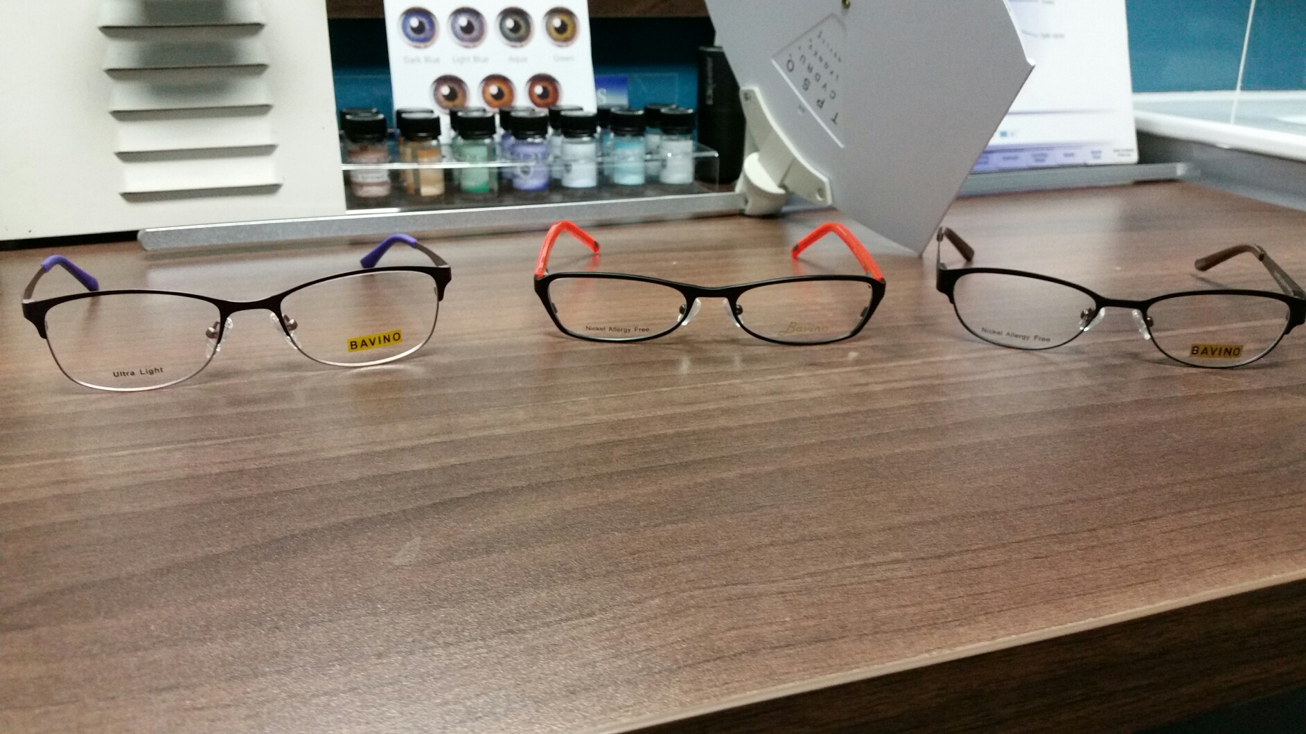 Frames on display in the practice