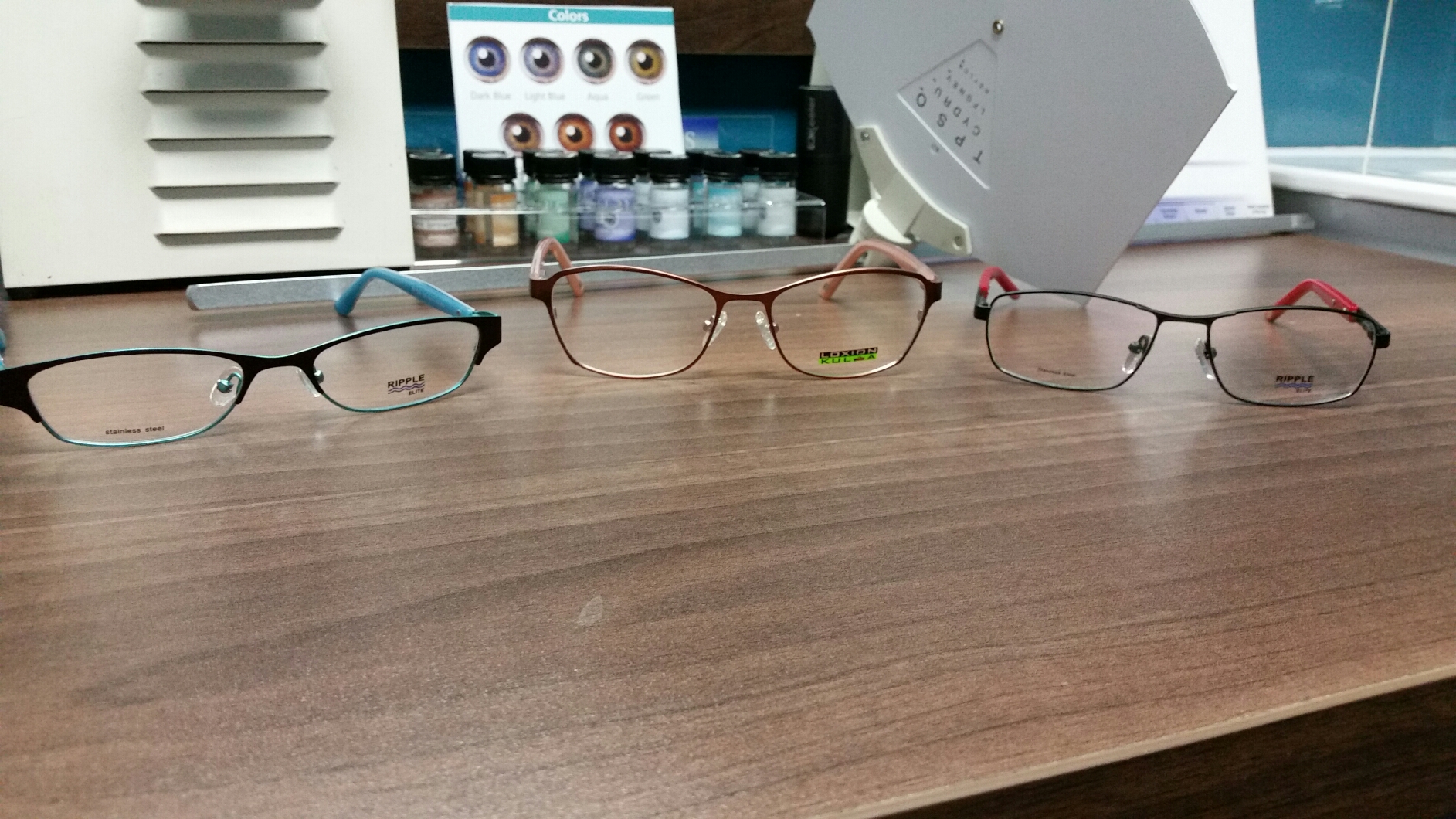 Frames on display in the practice