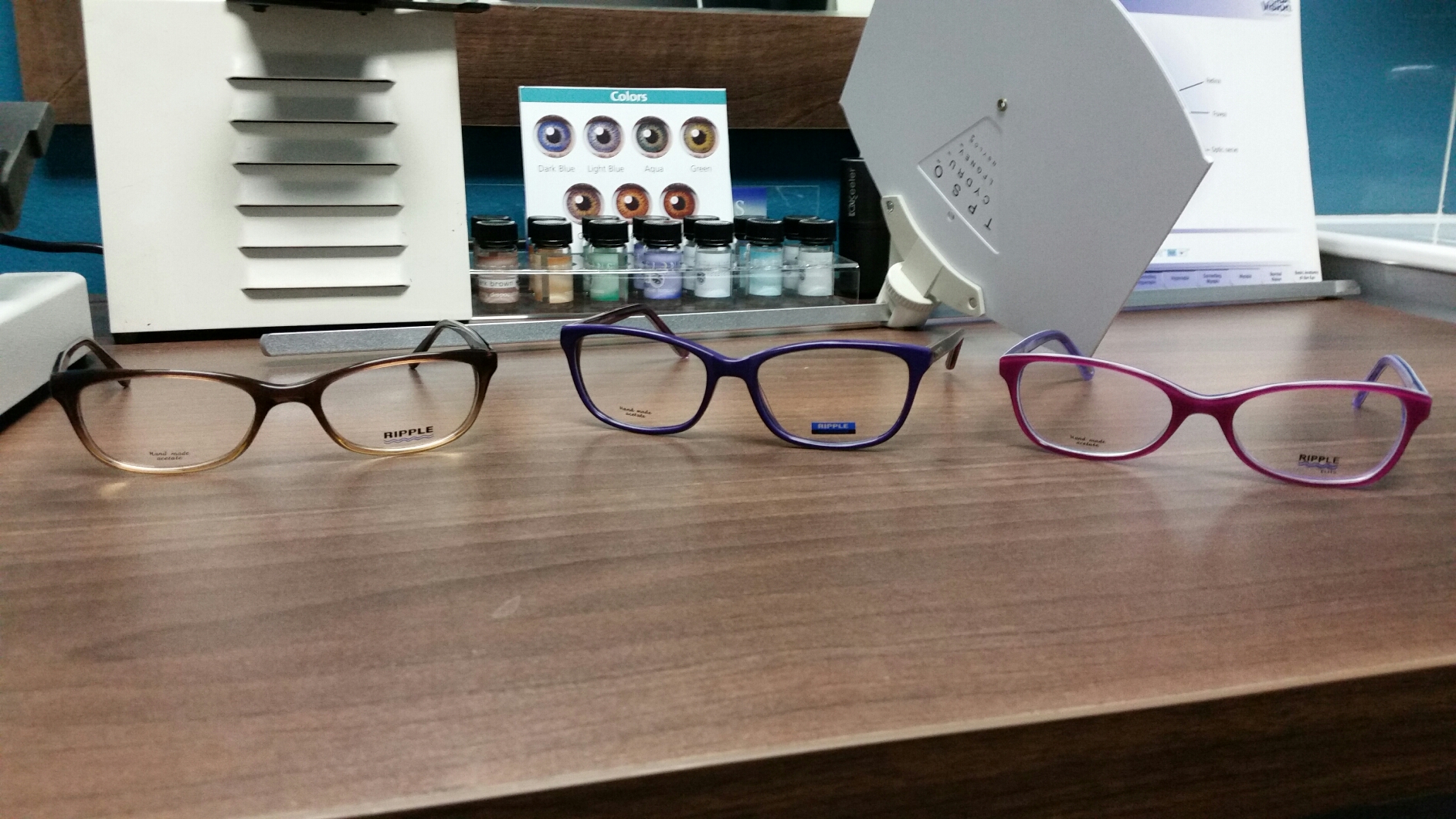Frames on display in the practice