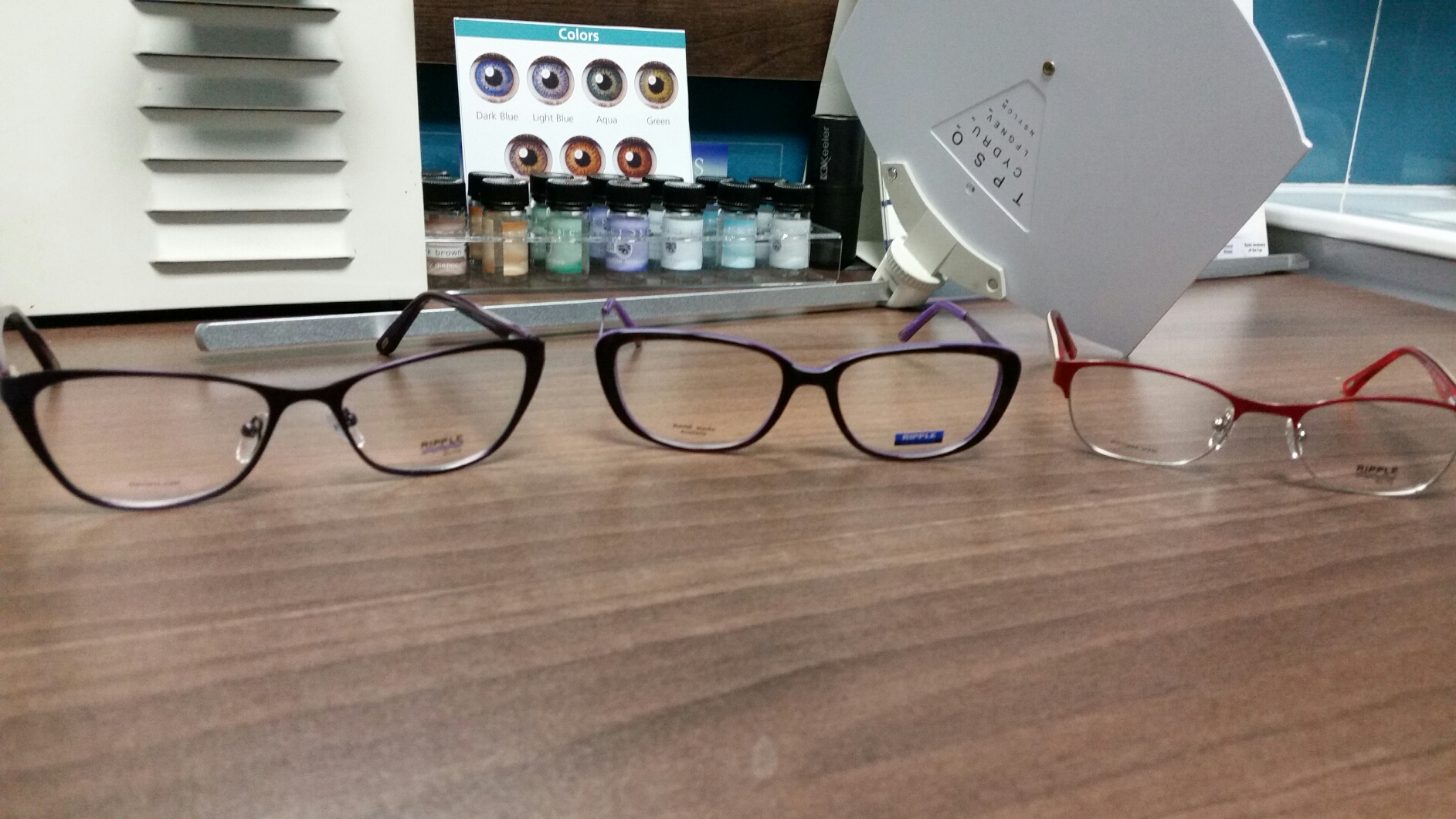 Frames on display in the practice