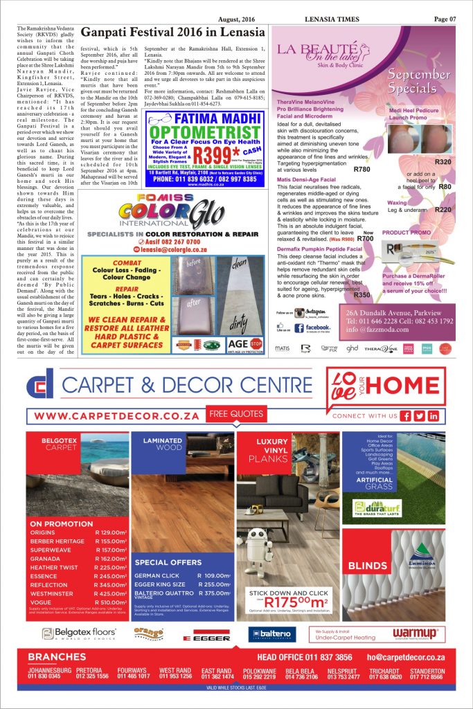 Lenasia Times press clipping, August 2016